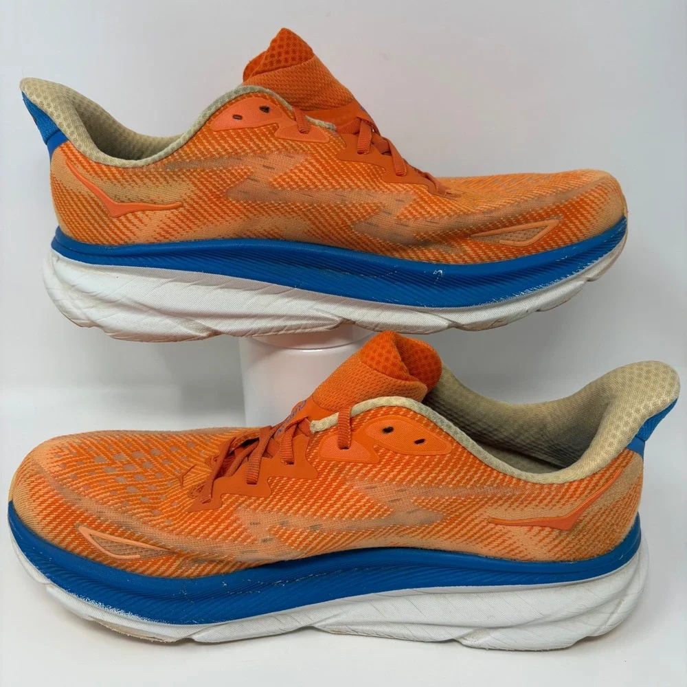Hoka Clifton 9 Mens Size 11.5 Orange Blue White Running Shoes (1127895 VOIM)